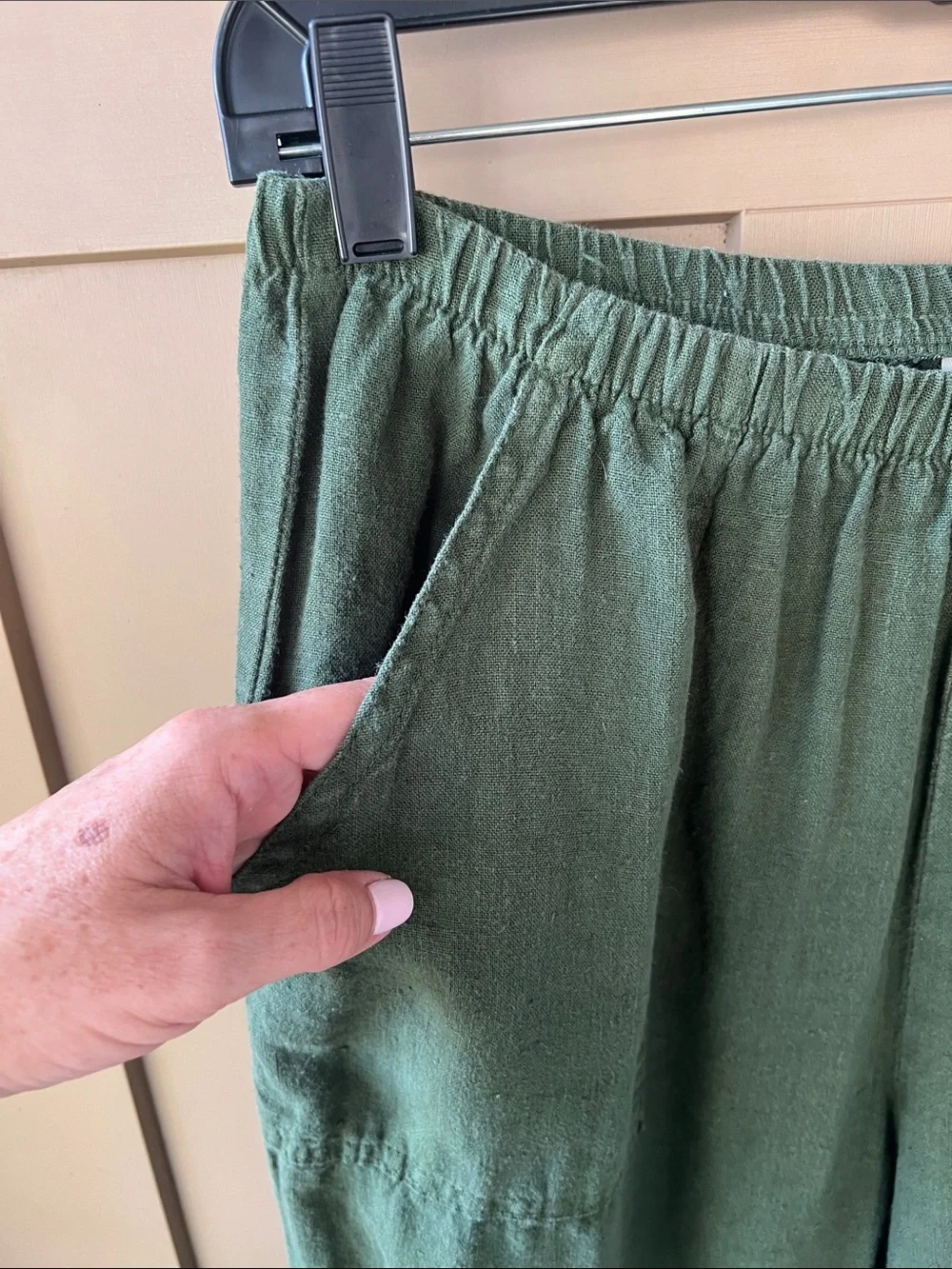 Match Point USA Sz M Olive Green Linen Set Top & Pull-on Pants